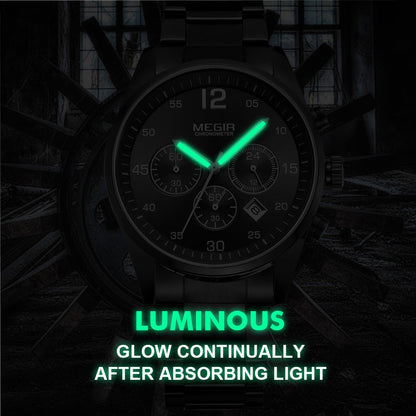 MEGIR Fashion Men Watches Luxury Stainless Steel Business Wristwatch Waterproof Date Quartz Man Clock Relogio Masculino - ElandielStyle