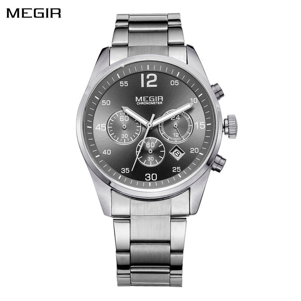MEGIR Fashion Men Watches Luxury Stainless Steel Business Wristwatch Waterproof Date Quartz Man Clock Relogio Masculino - ElandielStyle