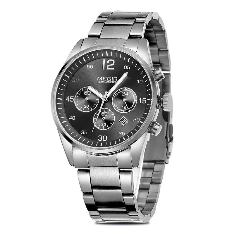 MEGIR Fashion Men Watches Luxury Stainless Steel Business Wristwatch Waterproof Date Quartz Man Clock Relogio Masculino - ElandielStyle