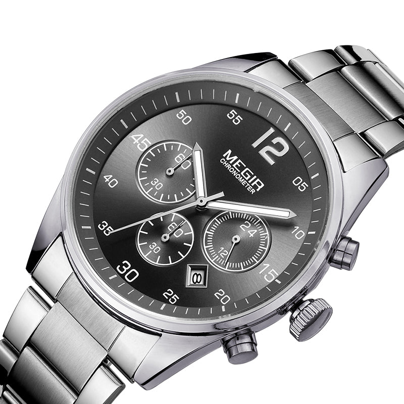 MEGIR Fashion Men Watches Luxury Stainless Steel Business Wristwatch Waterproof Date Quartz Man Clock Relogio Masculino - ElandielStyle