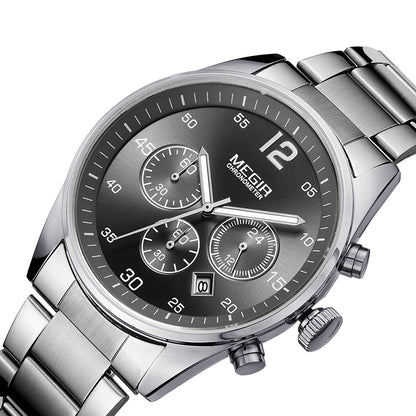 MEGIR Fashion Men Watches Luxury Stainless Steel Business Wristwatch Waterproof Date Quartz Man Clock Relogio Masculino - ElandielStyle