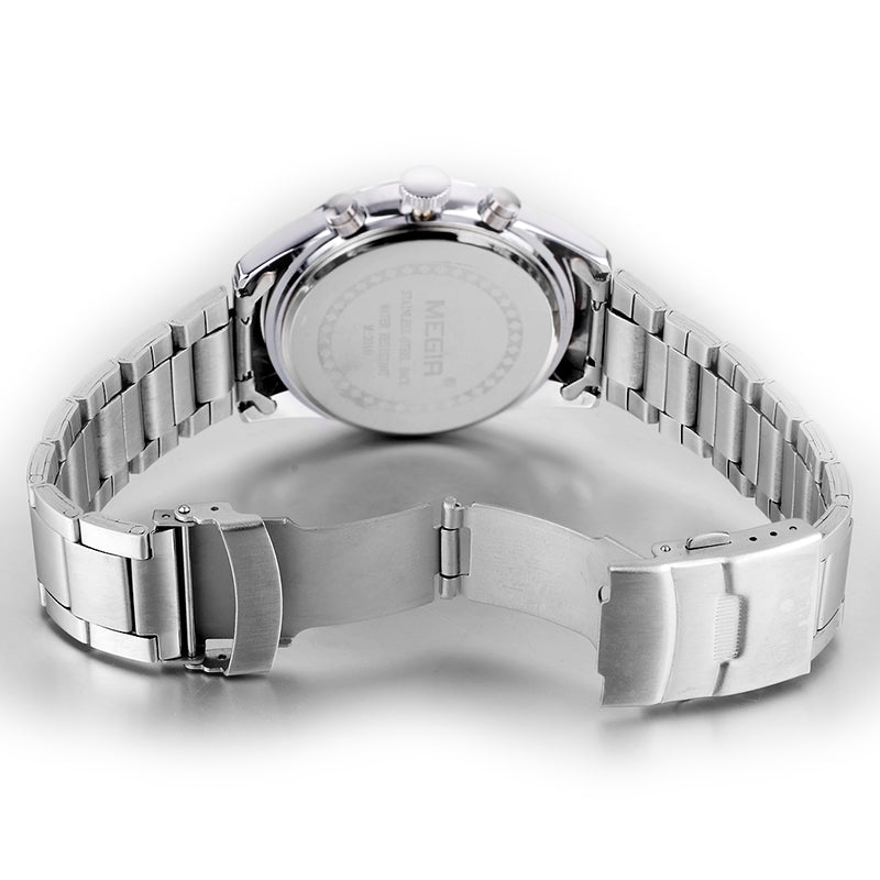 MEGIR Fashion Men Watches Luxury Stainless Steel Business Wristwatch Waterproof Date Quartz Man Clock Relogio Masculino - ElandielStyle