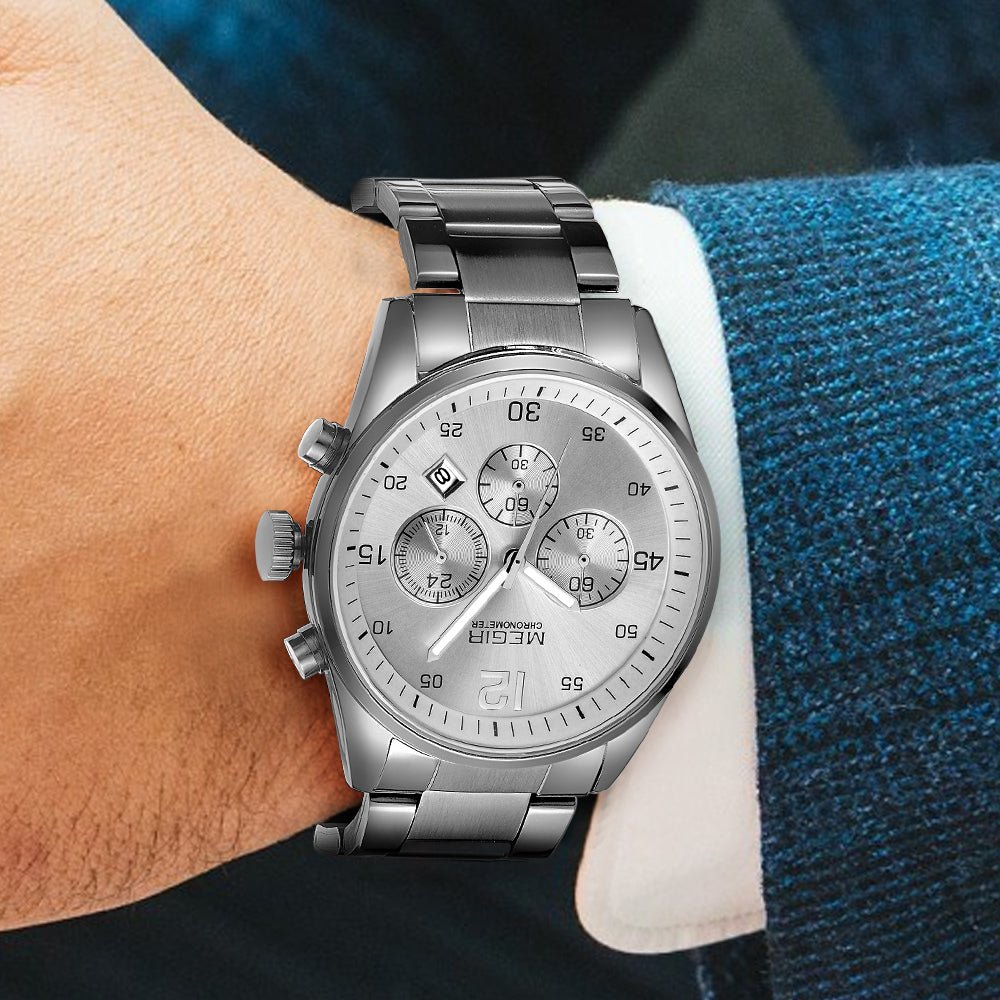 MEGIR Fashion Men Watches Luxury Stainless Steel Business Wristwatch Waterproof Date Quartz Man Clock Relogio Masculino - ElandielStyle