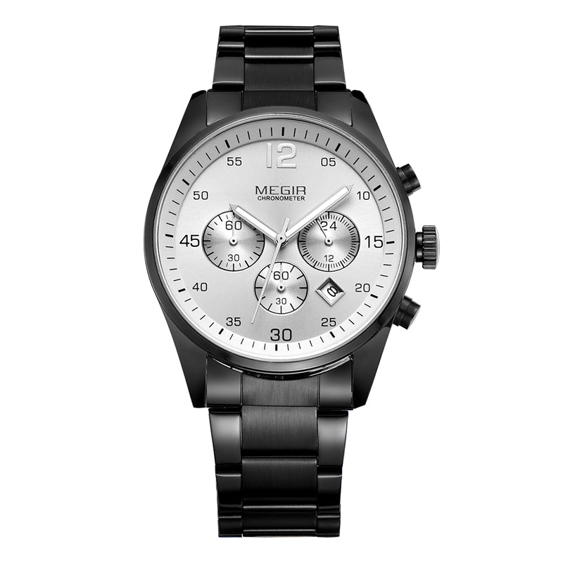 MEGIR Fashion Men Watches Luxury Stainless Steel Business Wristwatch Waterproof Date Quartz Man Clock Relogio Masculino - ElandielStyle