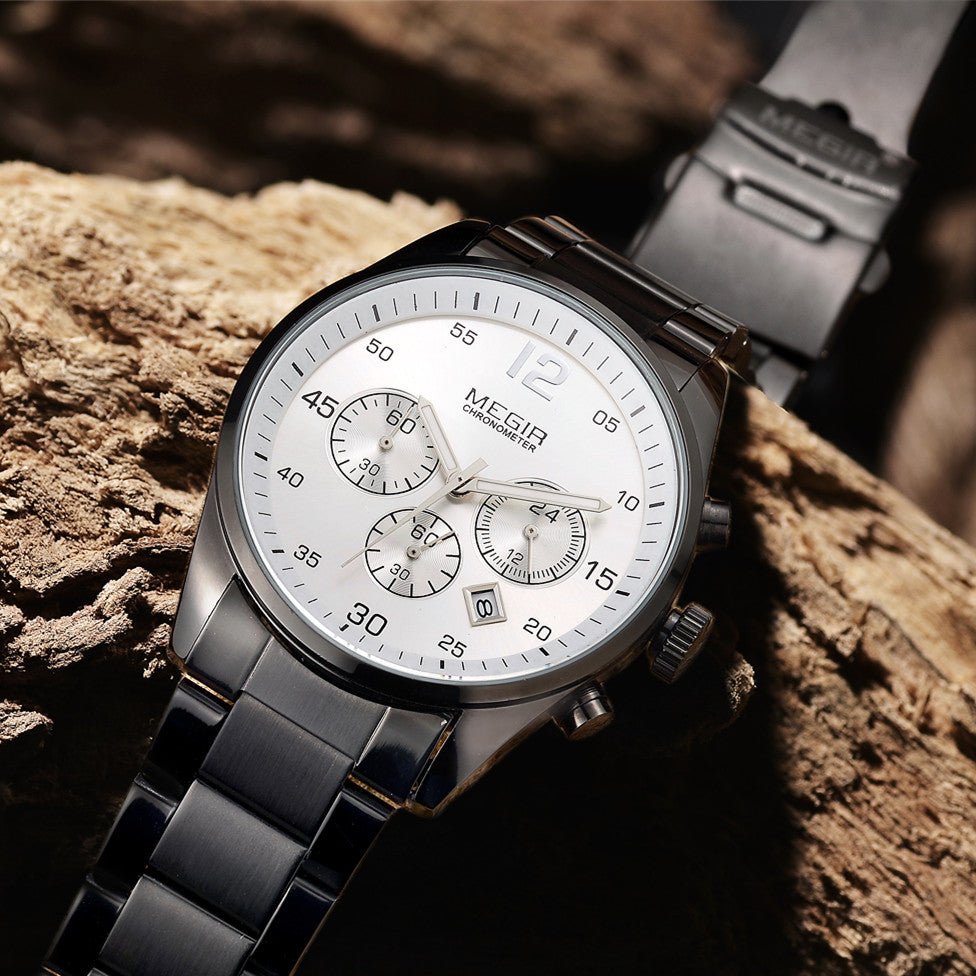 MEGIR Fashion Men Watches Luxury Stainless Steel Business Wristwatch Waterproof Date Quartz Man Clock Relogio Masculino - ElandielStyle