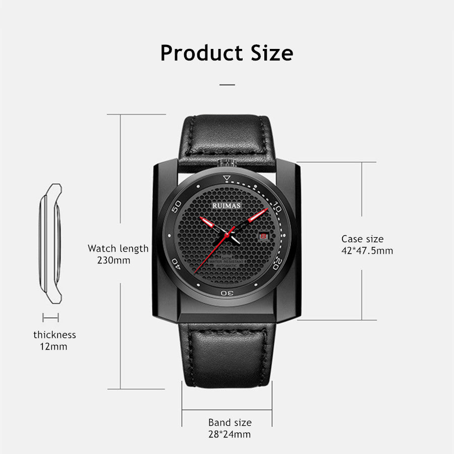 RUIMAS Luxury Men Watches Automatic Mechanical Wrist Watch for Mens Fashion Leather Business Casual Clock Montre Homme 6775 - ElandielStyle