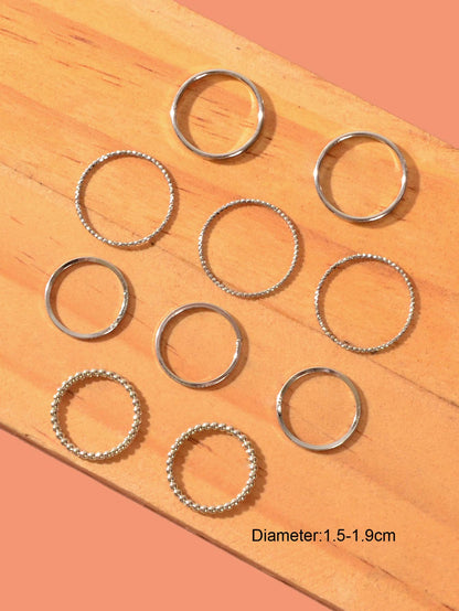 10pcs Silver Ring Bands Versatile Accessories for Every Finger - ElandielStyle