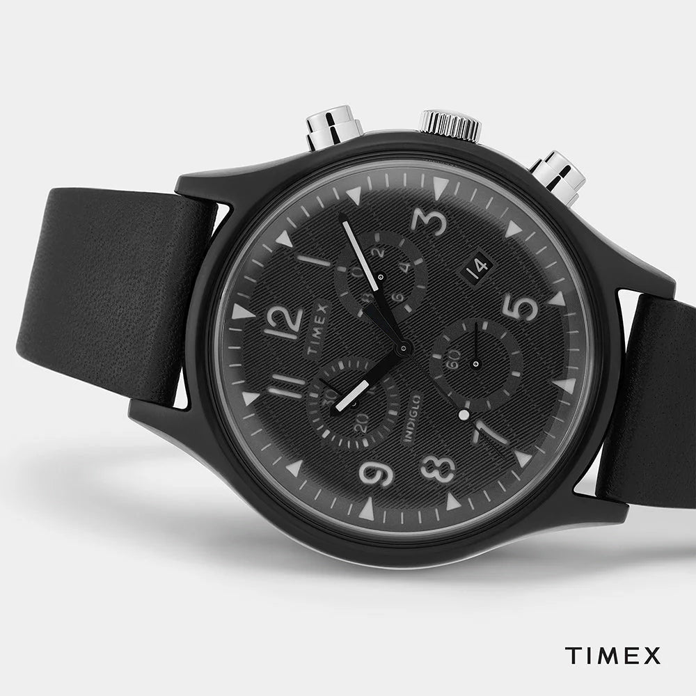 Timex Men's Black Leather Watch, Black Dial | TW2T29500 - ElandielStyle