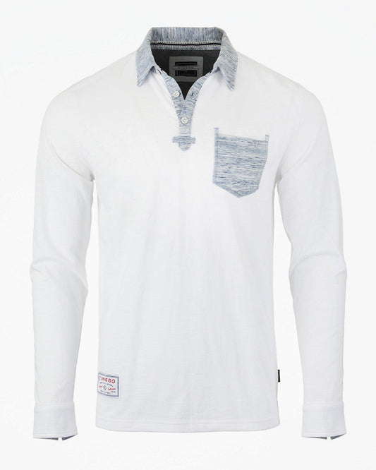 ZIMEGO Men's Casual Long Sleeve Color Contrast Placket Pocket Polo Shirt - ElandielStyle