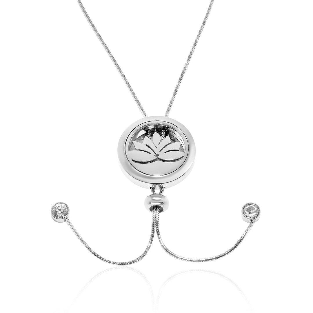 Lotus Pendant Necklace with adjustable snake chain FEP029SR - ElandielStyle