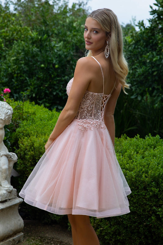 Floral Embroidery Embellished Glitter Mesh Sweetheart Neckline A - Line Homecoming Dress - ElandielStyle