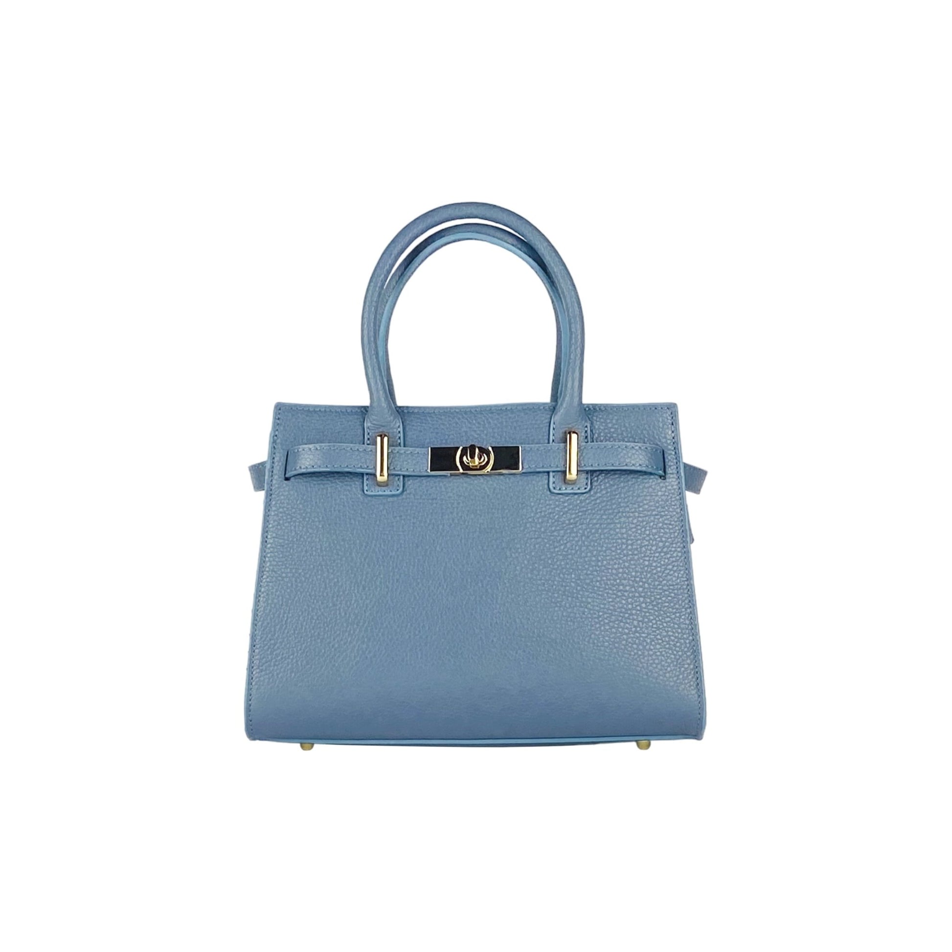 RB1016P | Women's Genuine Leather Handbag Made in Italy with Removable Shoulder Strap. Attachments with Shiny Gold Metal Snap Hooks - Color: Air Force Blue - Dimensions: 28 x 20 x 14 + 12.5 cm - ElandielStyle