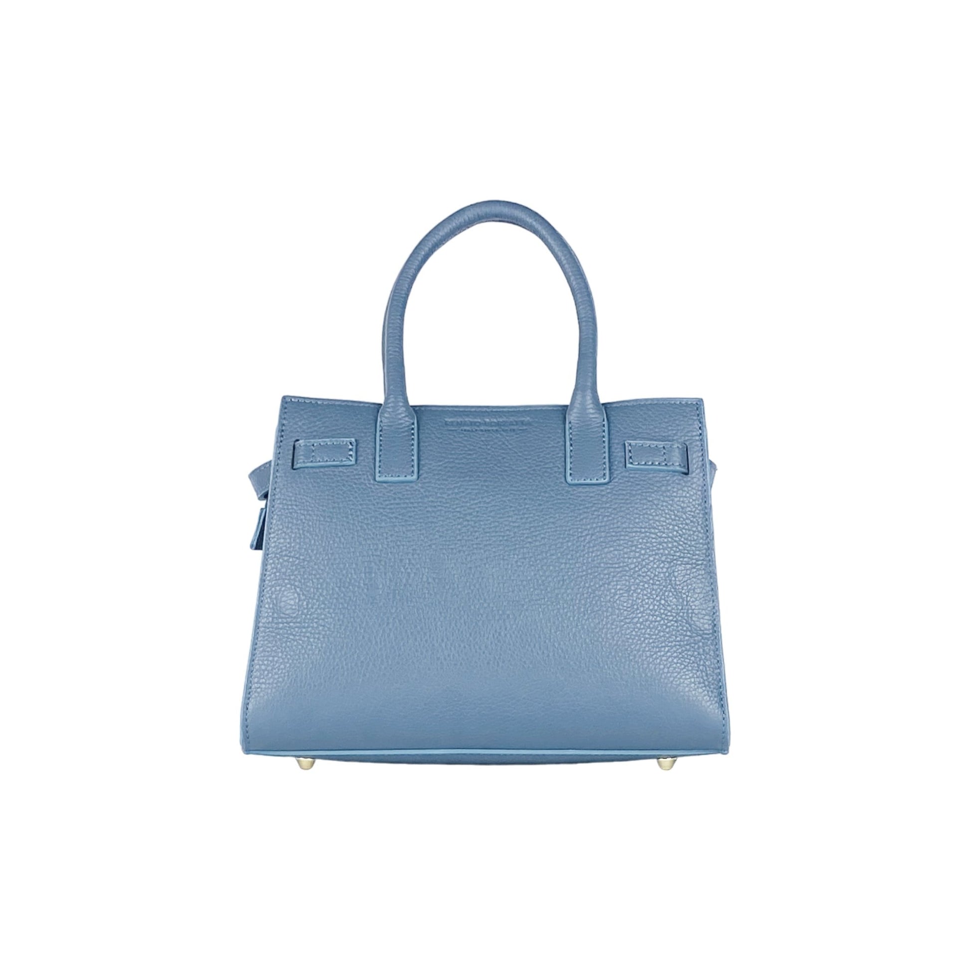 RB1016P | Women's Genuine Leather Handbag Made in Italy with Removable Shoulder Strap. Attachments with Shiny Gold Metal Snap Hooks - Color: Air Force Blue - Dimensions: 28 x 20 x 14 + 12.5 cm - ElandielStyle