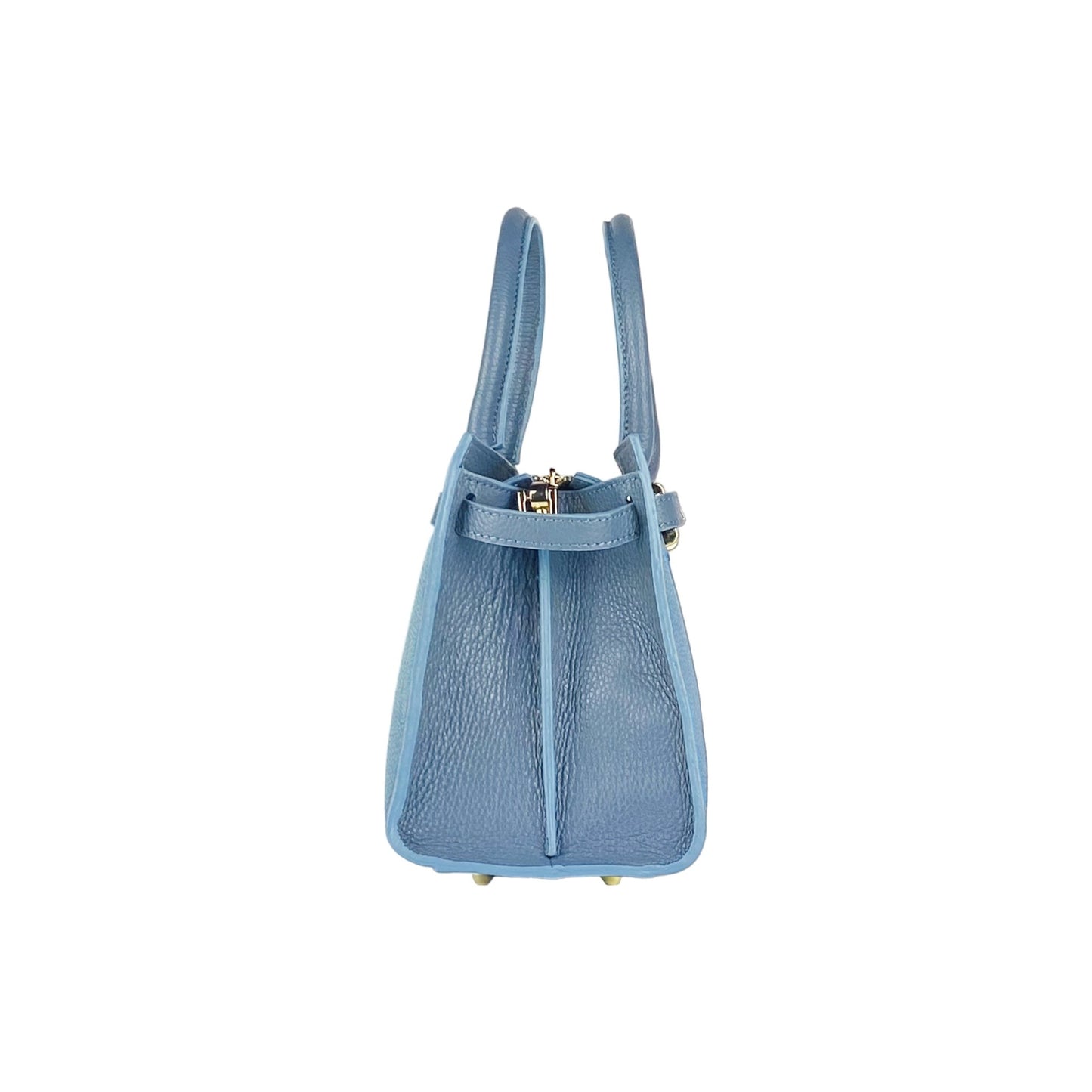 RB1016P | Women's Genuine Leather Handbag Made in Italy with Removable Shoulder Strap. Attachments with Shiny Gold Metal Snap Hooks - Color: Air Force Blue - Dimensions: 28 x 20 x 14 + 12.5 cm - ElandielStyle