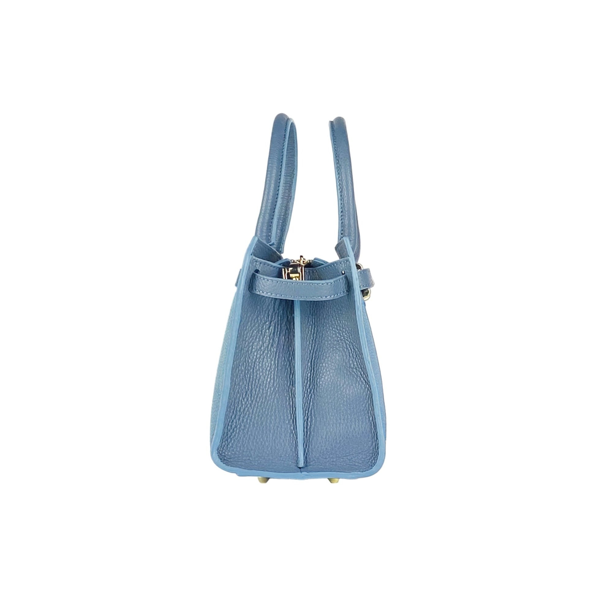 RB1016P | Women's Genuine Leather Handbag Made in Italy with Removable Shoulder Strap. Attachments with Shiny Gold Metal Snap Hooks - Color: Air Force Blue - Dimensions: 28 x 20 x 14 + 12.5 cm - ElandielStyle
