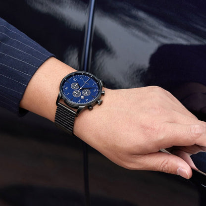 TRNDA Men's Black Stainless Steel Watch, Dark Blue Dial | TR43MBL - ElandielStyle