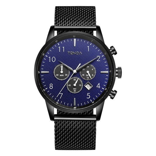 TRNDA Men's Black Stainless Steel Watch, Dark Blue Dial | TR43MBL - ElandielStyle