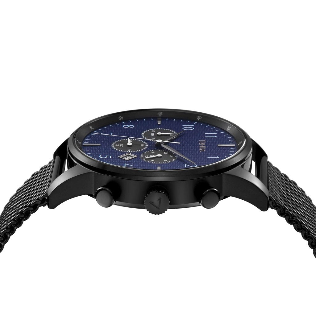 TRNDA Men's Black Stainless Steel Watch, Dark Blue Dial | TR43MBL - ElandielStyle