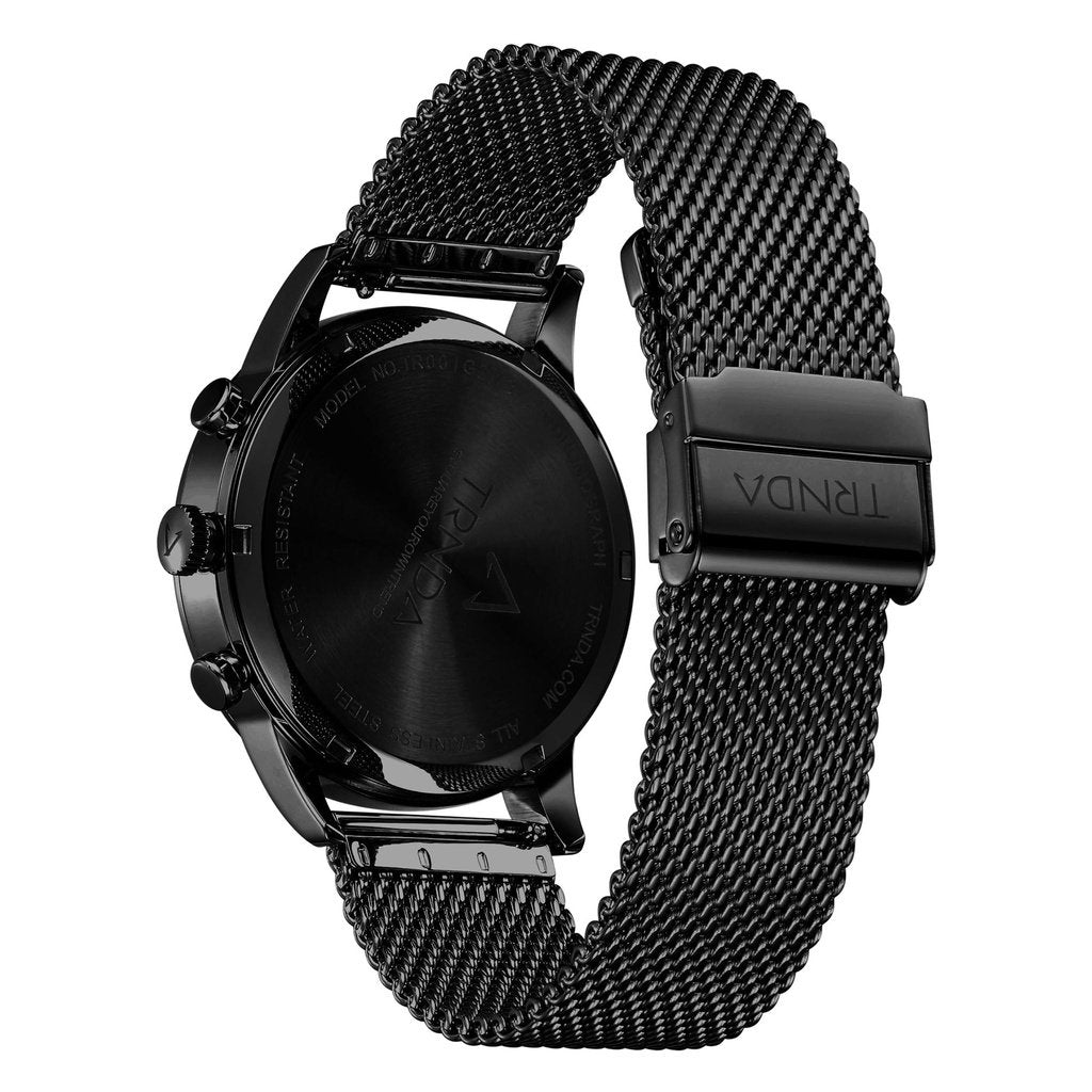 TRNDA Men's Black Stainless Steel Watch, Dark Blue Dial | TR43MBL - ElandielStyle