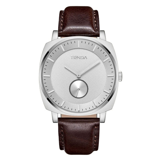 TRNDA Men's Stainless Steel Square Watch, Brown Leather | TRN45S - ElandielStyle