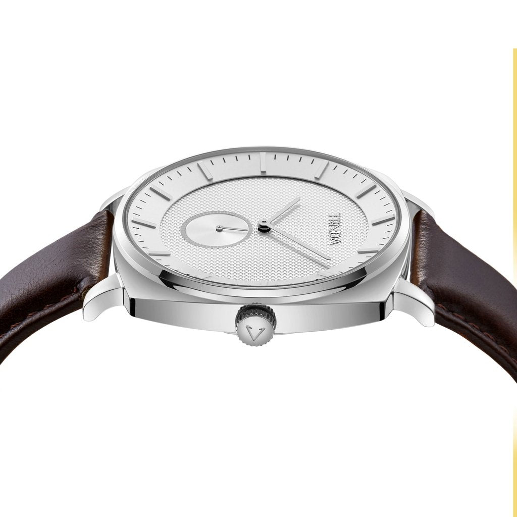 TRNDA Men's Stainless Steel Square Watch, Brown Leather | TRN45S - ElandielStyle