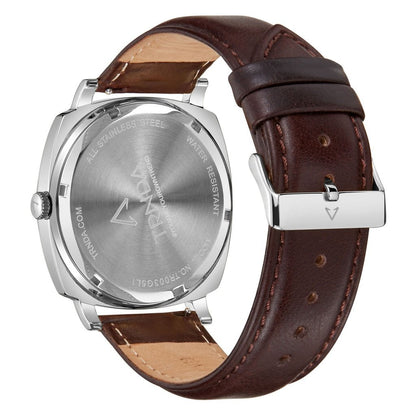 TRNDA Men's Stainless Steel Square Watch, Brown Leather | TRN45S - ElandielStyle