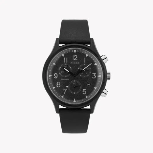 Timex Men's Black Leather Watch, Black Dial | TW2T29500 - ElandielStyle