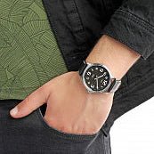 Timex Men's Black Leather Watch, Black Dial | TW2T29500 - ElandielStyle