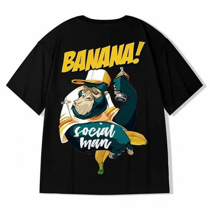 Hip Hop mens cotton T-shirt fashion loose men BF student banana print short - sleeved tees cool man wear Round neck tshirt - ElandielStyle