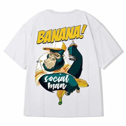 Hip Hop mens cotton T-shirt fashion loose men BF student banana print short - sleeved tees cool man wear Round neck tshirt - ElandielStyle