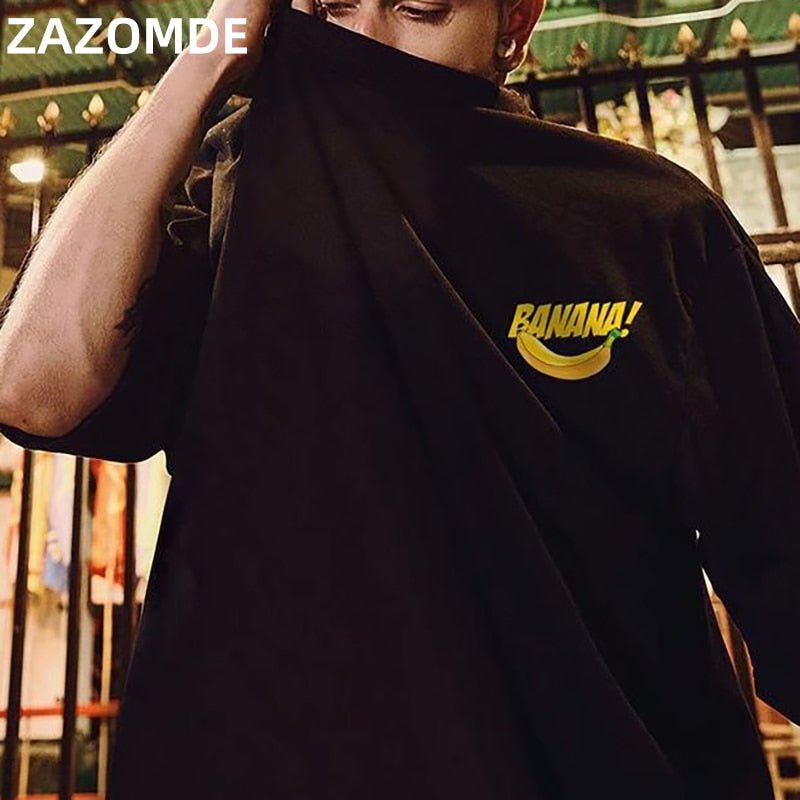 Hip Hop mens cotton T-shirt fashion loose men BF student banana print short - sleeved tees cool man wear Round neck tshirt - ElandielStyle