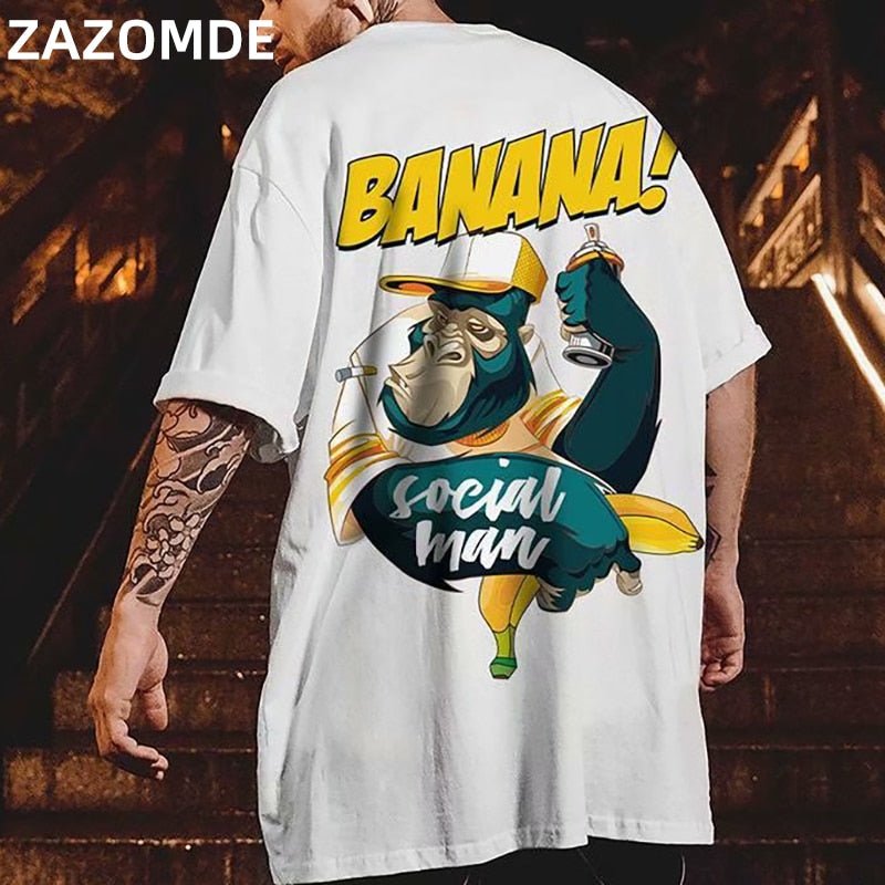 Hip Hop mens cotton T-shirt fashion loose men BF student banana print short - sleeved tees cool man wear Round neck tshirt - ElandielStyle