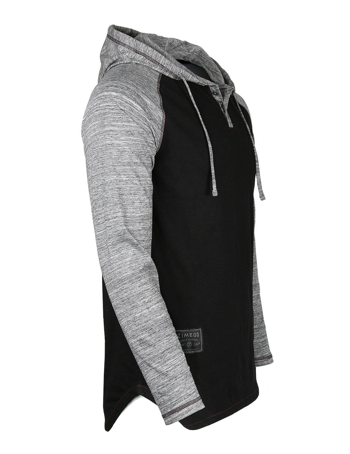 ZIMEGO Long Sleeve Raglan Henley Round Bottom Hood T-Shirts - BLACK / BLACK - ElandielStyle