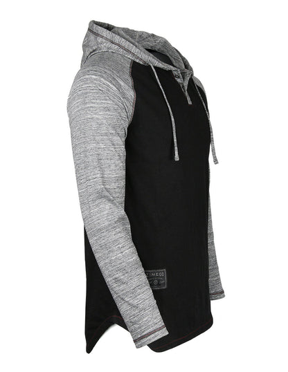 ZIMEGO Long Sleeve Raglan Henley Round Bottom Hood T-Shirts - BLACK / BLACK - ElandielStyle