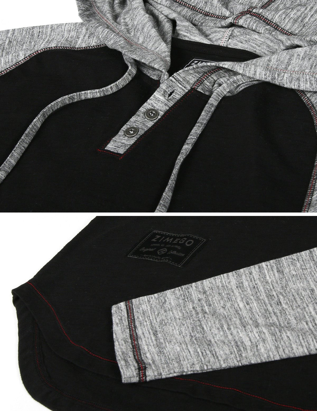 ZIMEGO Long Sleeve Raglan Henley Round Bottom Hood T-Shirts - BLACK / BLACK - ElandielStyle
