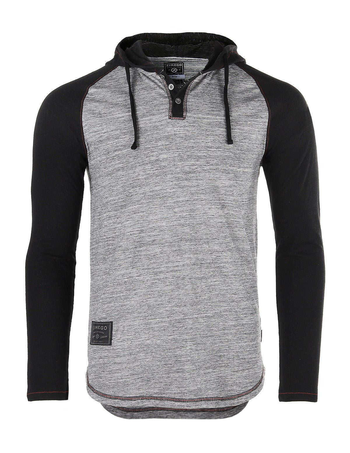 ZIMEGO Long Sleeve Raglan Henley Round Bottom Hood T-Shirts - BLACK / BLACK - ElandielStyle