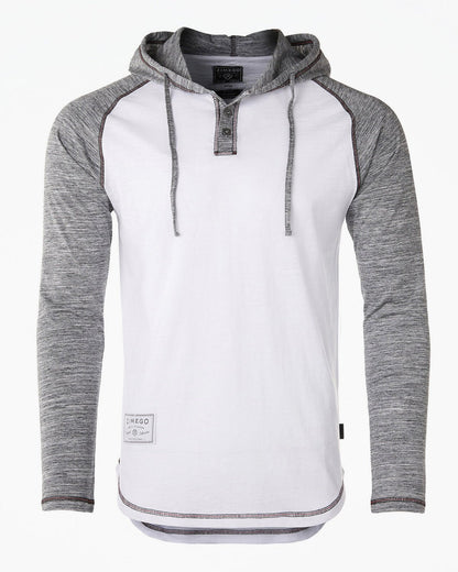 ZIMEGO Long Sleeve Raglan Henley Round Bottom Hood T-Shirts - BLACK / BLACK - ElandielStyle