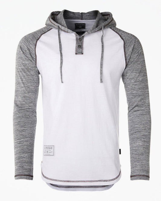 ZIMEGO Long Sleeve Raglan Henley Round Bottom Hood T-Shirts - BLACK / BLACK - ElandielStyle