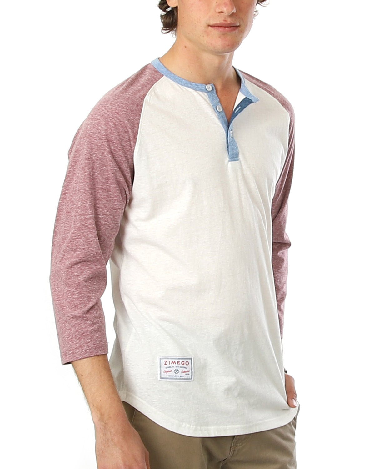 ZIMEGO Men's 3/4 Sleeve Baseball Retro Raglan Henley Shirts - ElandielStyle