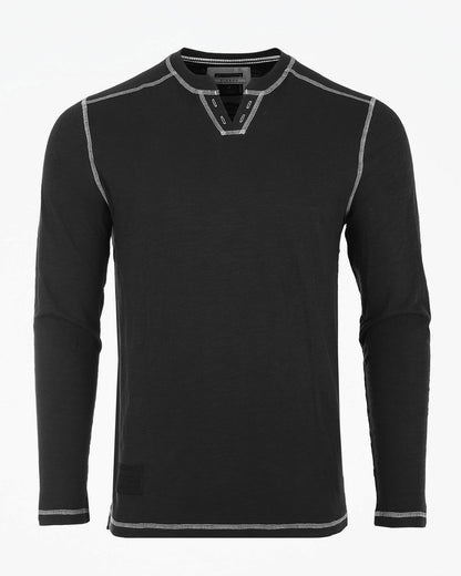 ZIMEGO Men's Vintage Long Sleeve Notch V - Neck Henley Casual Shirt - ElandielStyle