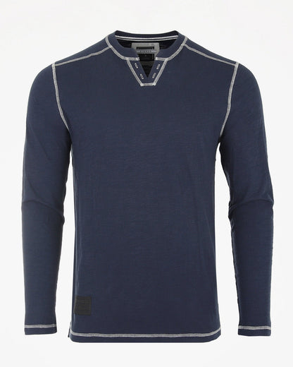 ZIMEGO Men's Vintage Long Sleeve Notch V - Neck Henley Casual Shirt - ElandielStyle