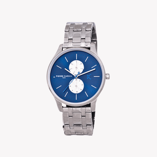 Pierre Cardin Men's Silver Metal Watch, Blue Dial | CBA.4027 - ElandielStyle