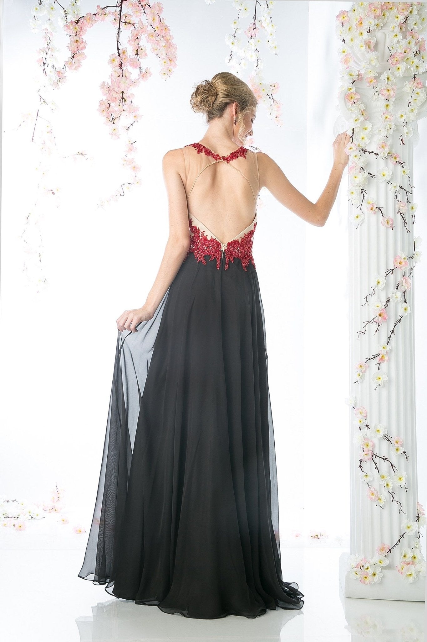 Lace Bodice Chiffon Sheath Dress - ElandielStyle