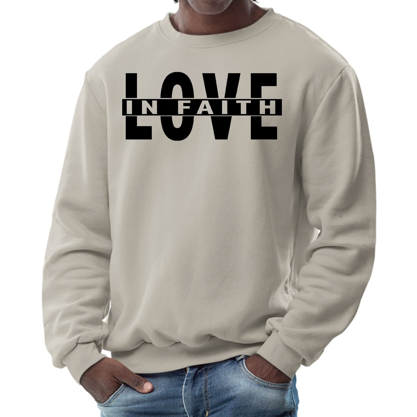 Mens Graphic Sweatshirt - Love in Faith Black Illustration - ElandielStyle