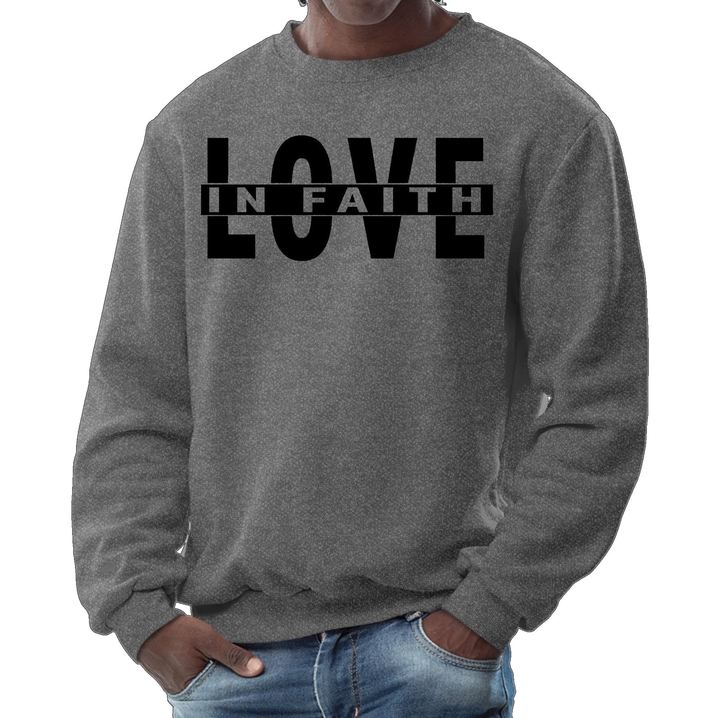 Mens Graphic Sweatshirt - Love in Faith Black Illustration - ElandielStyle