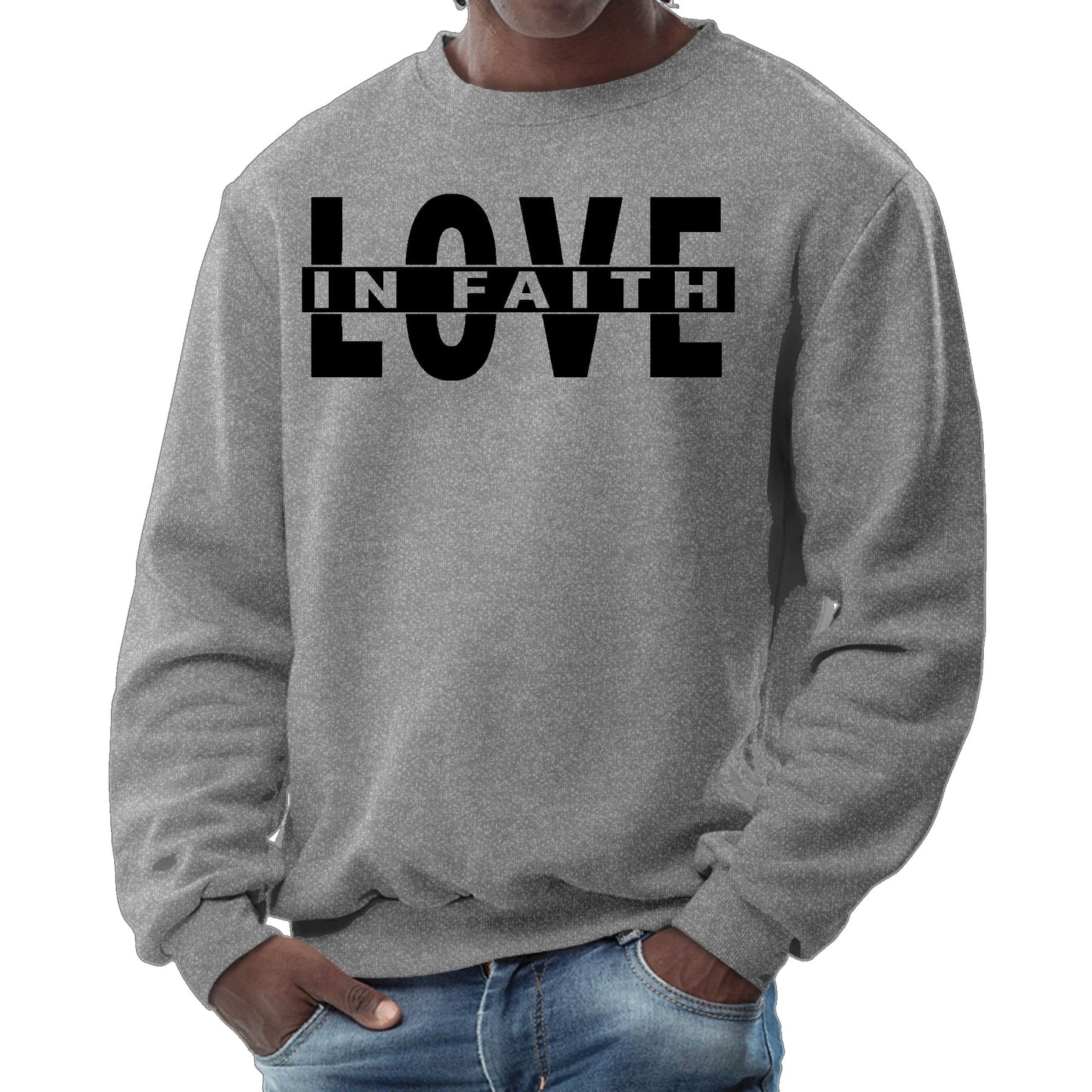 Mens Graphic Sweatshirt - Love in Faith Black Illustration - ElandielStyle