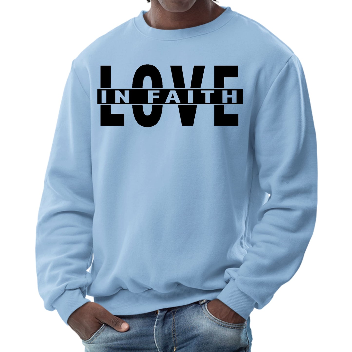 Mens Graphic Sweatshirt - Love in Faith Black Illustration - ElandielStyle