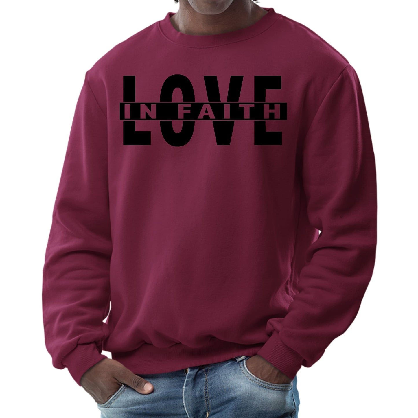 Mens Graphic Sweatshirt - Love in Faith Black Illustration - ElandielStyle