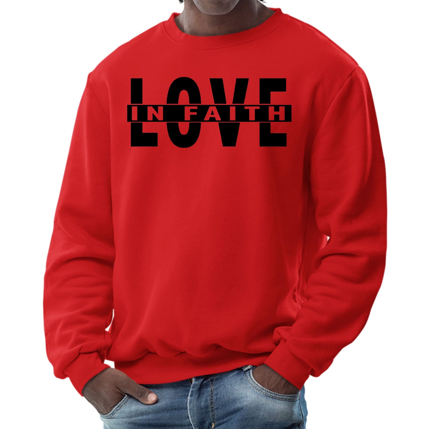 Mens Graphic Sweatshirt - Love in Faith Black Illustration - ElandielStyle