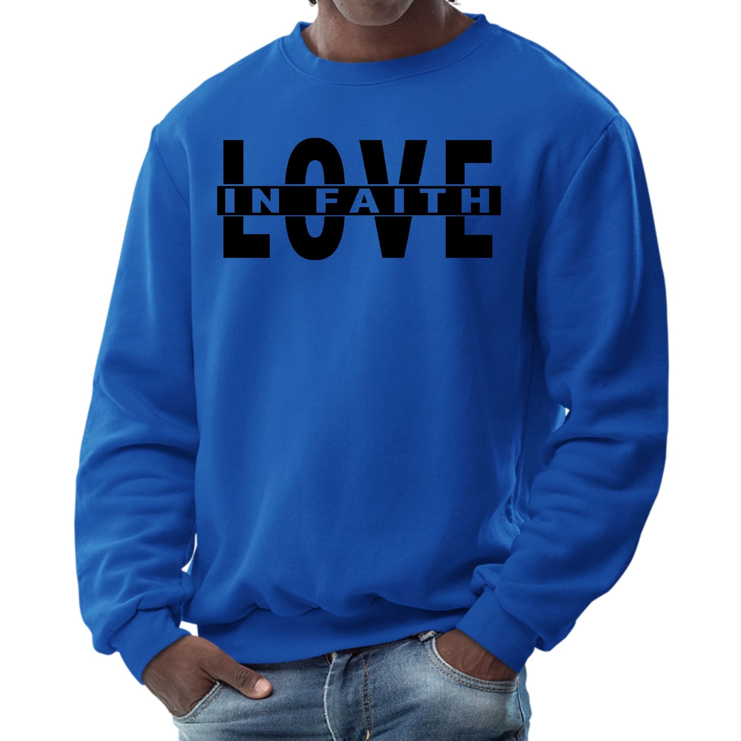Mens Graphic Sweatshirt - Love in Faith Black Illustration - ElandielStyle